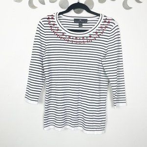 Madison Michelle‎ Woman's Sz M Black and White Striped Red Jeweled Collar Deatil